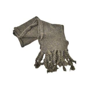 Anthropologie Brown Chunky Knit Scarf Braided Fringe Boho Cozy NWT Womens